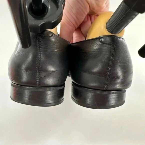 Salvatore Ferragamo mens dress shoes 10 rain lux black Italian leather cap toe - Picture 4 of 15